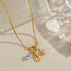 Blue And White Porcelain Conch Pendant Necklace For Girls Titanium Steel Geometric Pattern Electroplated