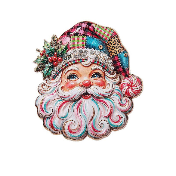 Blue And White Porcelaininspired Rhinestone Santa Claus Brooch With Glaze Drip Finish Electroplated Alloy Festive Pin