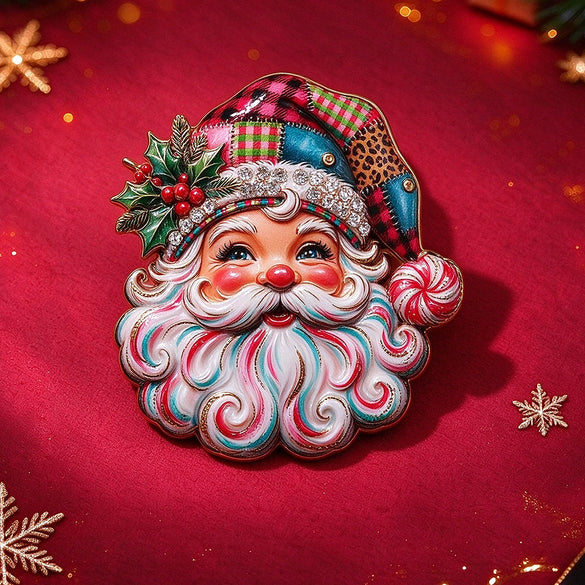 Blue And White Porcelaininspired Rhinestone Santa Claus Brooch With Glaze Drip Finish Electroplated Alloy Festive Pin