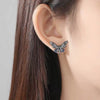Blue Butterfly Stud Earrings With Zircon Accents Electroplated Copper Geometric Fashion Jewelry For Women