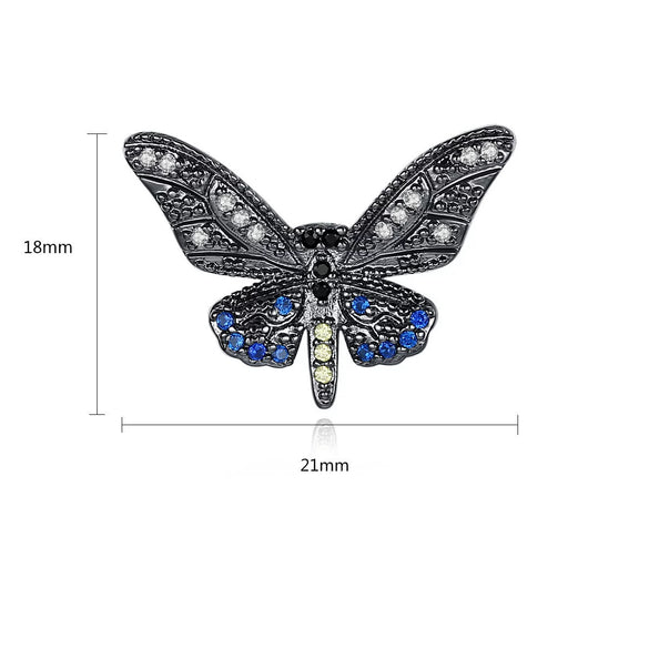 Blue Butterfly Stud Earrings With Zircon Accents Electroplated Copper Geometric Fashion Jewelry For Women