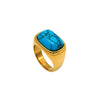 Blue Geometric Stainless Steel Ring For Women Bohemian Vintage Style Wide Band With Electroplated Cracked Finish