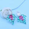 Blue Leafshaped Copper Zircon Earrings With Electroplated Finish For Women Fashion Jewelry
