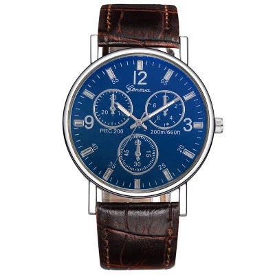 Blue Light Glass Decoration Belt Watch Alloy Case Imitation Leather Strap Stainless Steel Clasp Round Dial Leisure Style Unisex