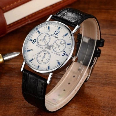 Blue Light Glass Decoration Belt Watch Alloy Case Imitation Leather Strap Stainless Steel Clasp Round Dial Leisure Style Unisex