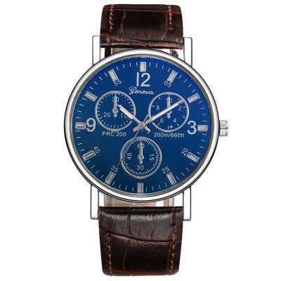 Blue Light Glass Decoration Belt Watch Alloy Case Imitation Leather Strap Stainless Steel Clasp Round Dial Leisure Style Unisex