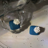 Blue Square Resin Rose Flower Stud Earrings For Women Electroplated Geometric Floral Fashion Earrings