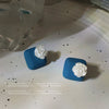 Blue Square Resin Rose Flower Stud Earrings For Women Electroplated Geometric Floral Fashion Earrings