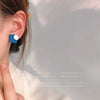 Blue Square Resin Rose Flower Stud Earrings For Women Electroplated Geometric Floral Fashion Earrings