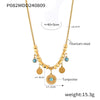 Blue Turquoise Round Pendant Necklace And Bracelet Fashion Light Luxury Accessories Titanium Steel 18K Gold Plated
