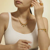 Blue Turquoise Round Pendant Necklace And Bracelet Fashion Light Luxury Accessories Titanium Steel 18K Gold Plated