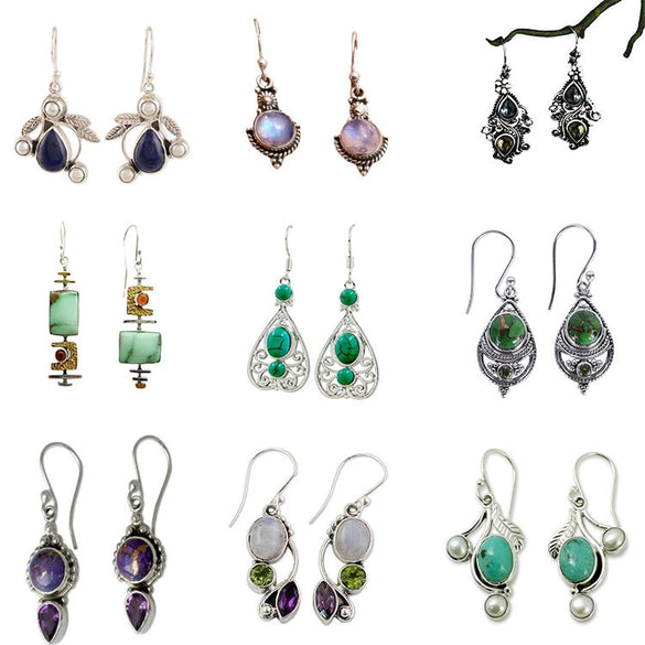 Blue Zircon Geometric Long Drop Earrings Electroplated Metal Fashion Jewelry For Wholesale