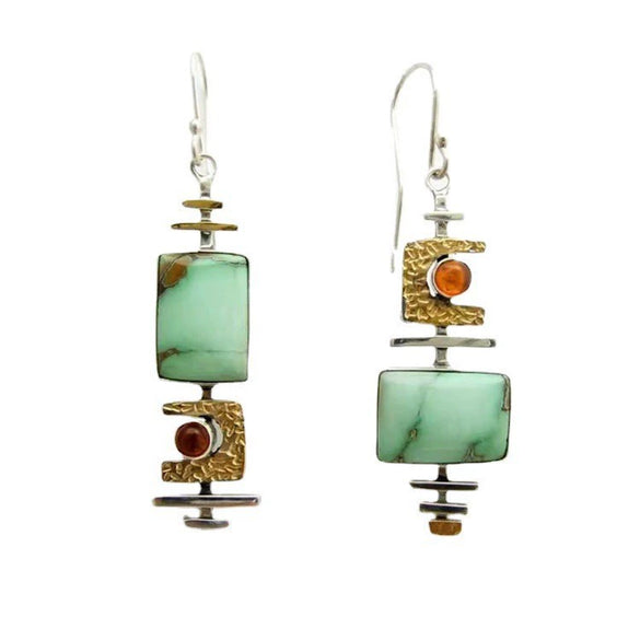 Blue Zircon Geometric Long Drop Earrings Electroplated Metal Fashion Jewelry For Wholesale
