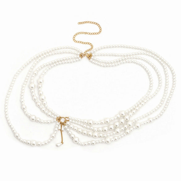Body Chain Plastic Imitation Pearl Hollow Tassel Multi Layer For Women