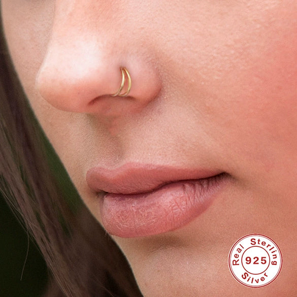 Body Piercing Cartilage Jewelry Nose Ring Ear Clip Earrings 925 Sterling Silver Geometric Style Real Gold Plated Environmental Protection Electroplated