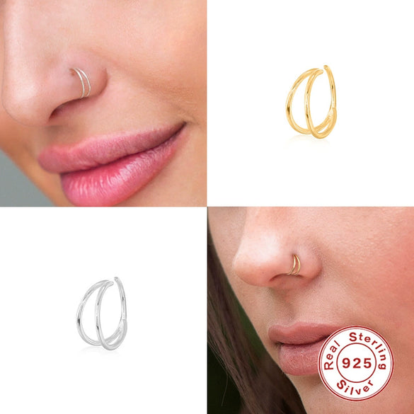 Body Piercing Cartilage Jewelry Nose Ring Ear Clip Earrings 925 Sterling Silver Geometric Style Real Gold Plated Environmental Protection Electroplated