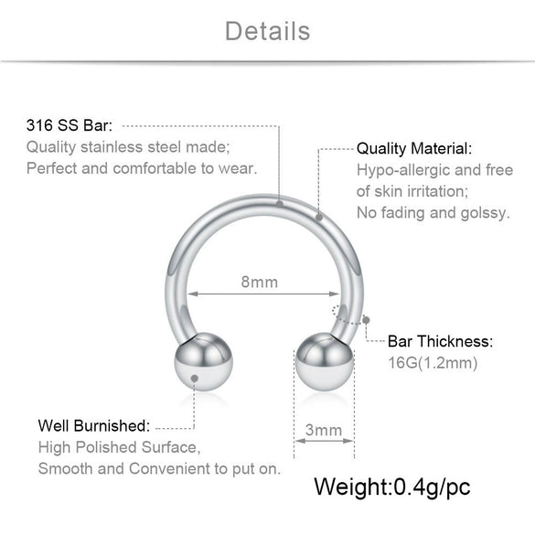 Body Piercing Jewelry Stainless Steel Geometric Cshaped Horseshoe Ring Electroplated