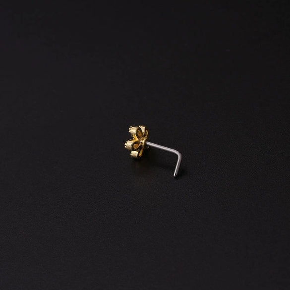 Body Piercing Jewelry Stainless Steel Glshaped Nose Ring With Microinlaid Zircon And Flower Pattern Electroplated For Women