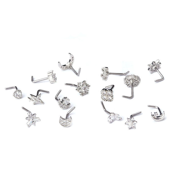 Body Piercing Jewelry Stainless Steel Glshaped Nose Ring With Microinlaid Zircon And Flower Pattern Electroplated For Women