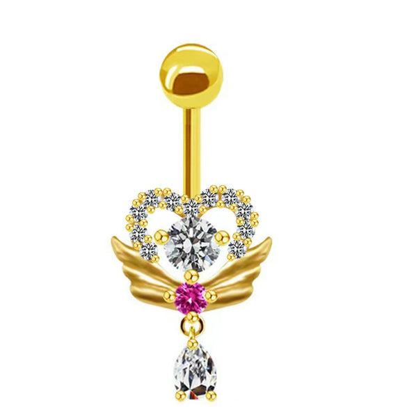 Body Piercing Jewelry Stainless Steel Heartshaped Navel Ring With Water Drop Pendant Electroplated