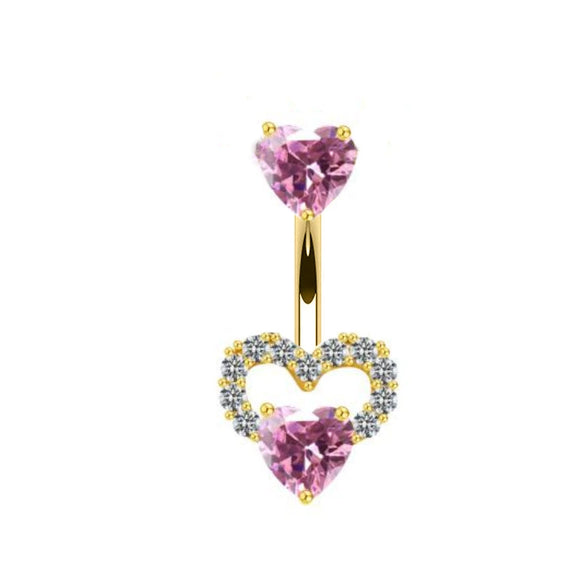 Body Piercing Jewelry Stainless Steel Heartshaped Navel Ring With Water Drop Pendant Electroplated