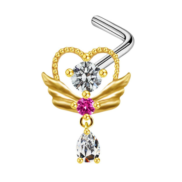 Body Piercing Jewelry Stainless Steel Heartshaped Navel Ring With Water Drop Pendant Electroplated