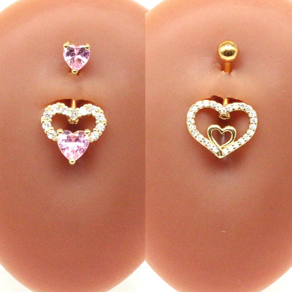 Body Piercing Jewelry Stainless Steel Heartshaped Navel Ring With Water Drop Pendant Electroplated