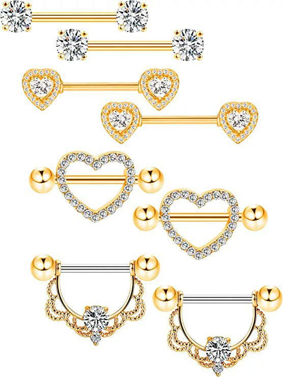 Body Piercing Jewelry Stainless Steel Nipple Ring Nail Suit With Crown And Star Pattern Electroplated
