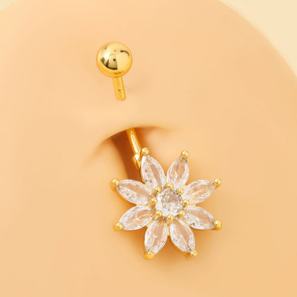 Body Piercing Jewelry Stainless Steel Snowflake Flower Navel Ring Electroplating For Women