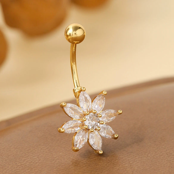 Body Piercing Jewelry Stainless Steel Snowflake Flower Navel Ring Electroplating For Women