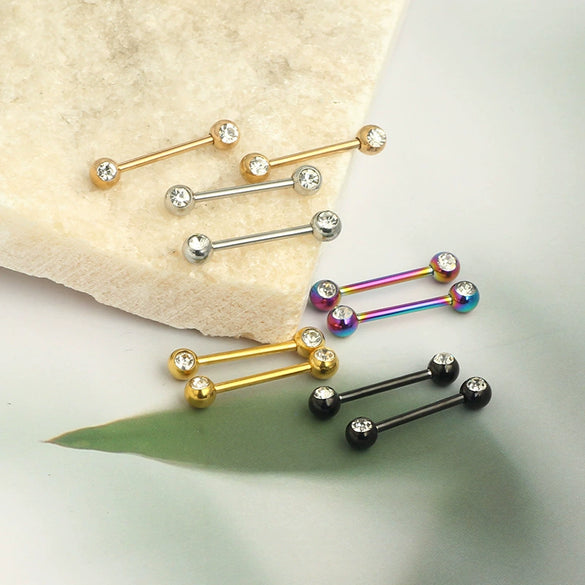 Body Piercing Jewelry Stainless Steel Star Pattern Frosted Drill Ball Nipple Ring Nipple Barbell Electroplated