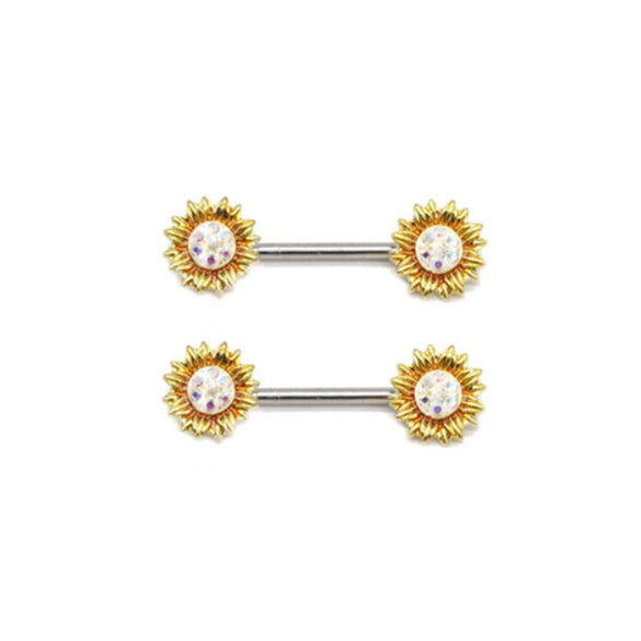 Body Piercing Jewelry Zinc Alloy Geometric Sunflower Breast Ring Electroplated