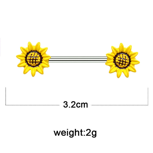 Body Piercing Jewelry Zinc Alloy Geometric Sunflower Breast Ring Electroplated