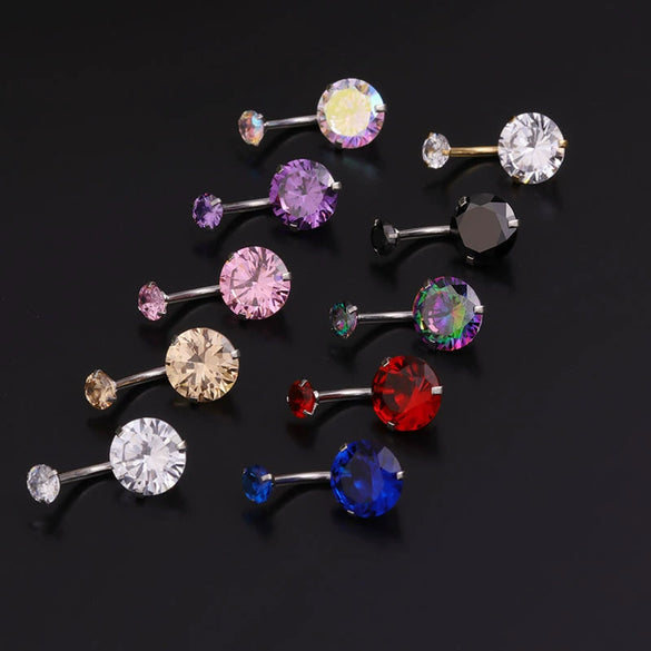 Body Piercing Stainless Steel Doubleheaded Round Zircon Navel Nail For Women With Geometric Pattern