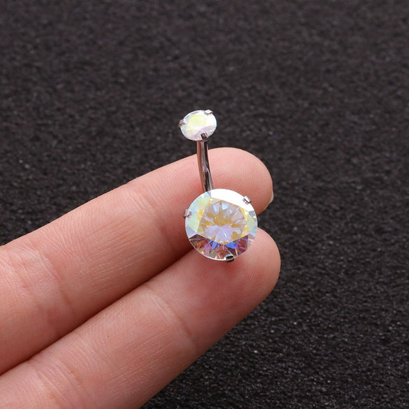 Body Piercing Stainless Steel Doubleheaded Round Zircon Navel Nail For Women With Geometric Pattern