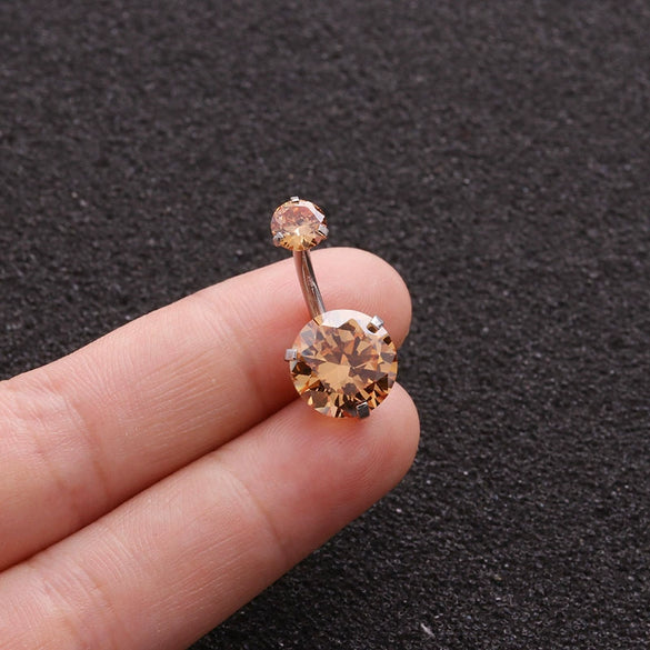 Body Piercing Stainless Steel Doubleheaded Round Zircon Navel Nail For Women With Geometric Pattern