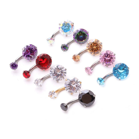 Body Piercing Stainless Steel Doubleheaded Round Zircon Navel Nail For Women With Geometric Pattern