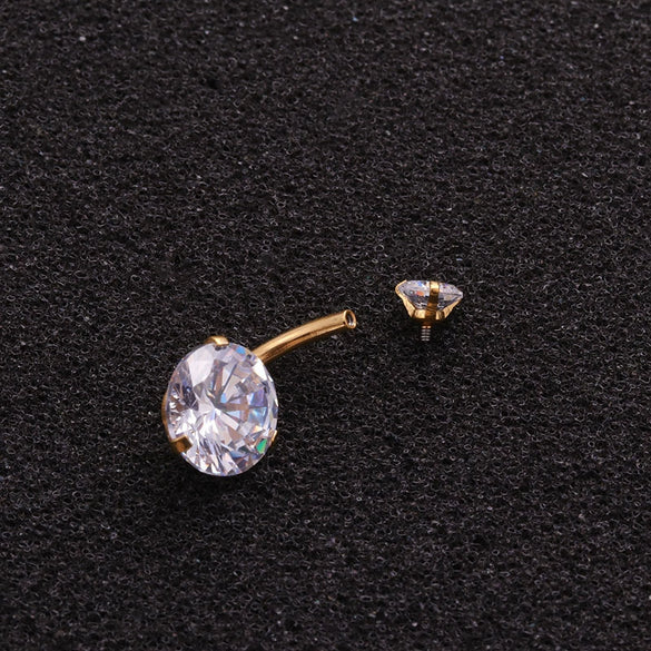 Body Piercing Stainless Steel Doubleheaded Round Zircon Navel Nail For Women With Geometric Pattern