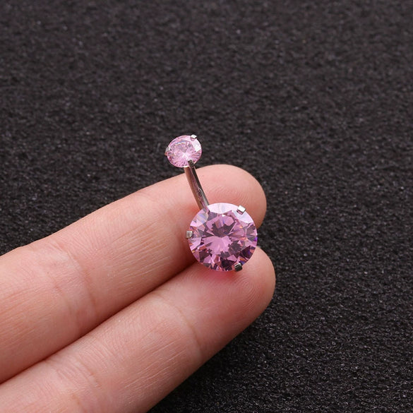 Body Piercing Stainless Steel Doubleheaded Round Zircon Navel Nail For Women With Geometric Pattern