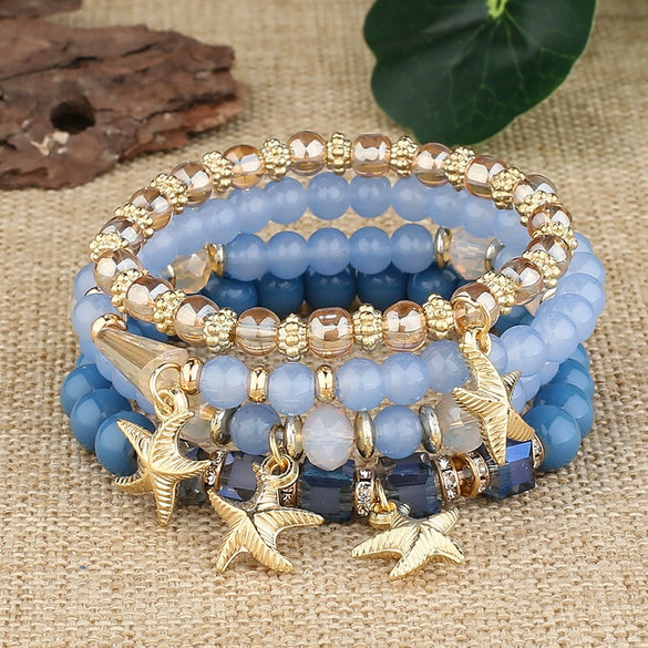 Bohemian Alloy Multilayer Beaded Butterfly Crystal Electroplated Unisex Jewelry Bracelet