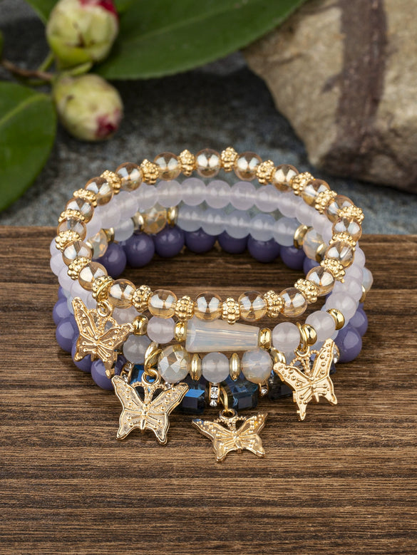 Bohemian Alloy Multilayer Beaded Butterfly Crystal Electroplated Unisex Jewelry Bracelet