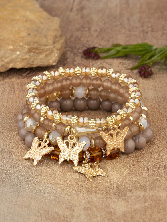Bohemian Alloy Multilayer Beaded Butterfly Crystal Electroplated Unisex Jewelry Bracelet