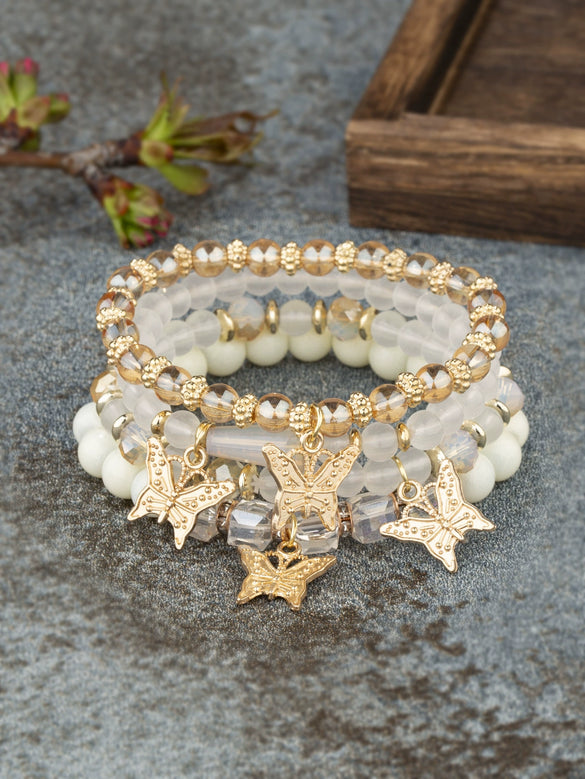 Bohemian Alloy Multilayer Beaded Butterfly Crystal Electroplated Unisex Jewelry Bracelet