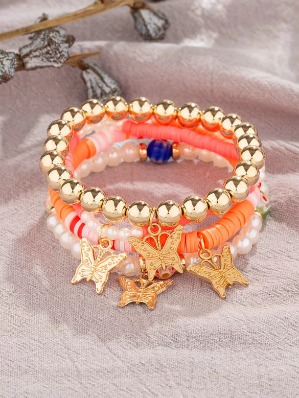 Bohemian Alloy Multilayer Beaded Butterfly Crystal Electroplated Unisex Jewelry Bracelet