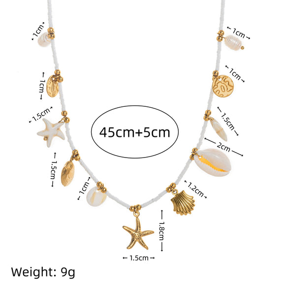 Bohemian Beach Shell Imitation Pearl Starfish Conch Pendant Necklace Stainless Steel Geometric Electroplated Jewelry For Women