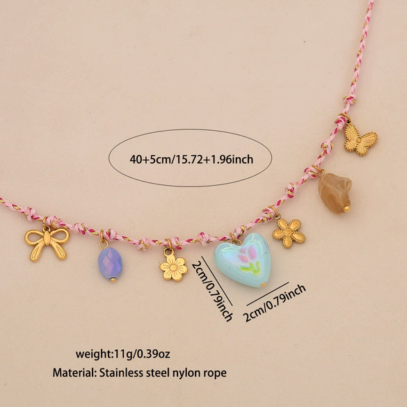Bohemian Braided Handmade Stainless Steel Beach Jewelry With Starfish Conch Animal Zodiac Shapes Women's Necklace