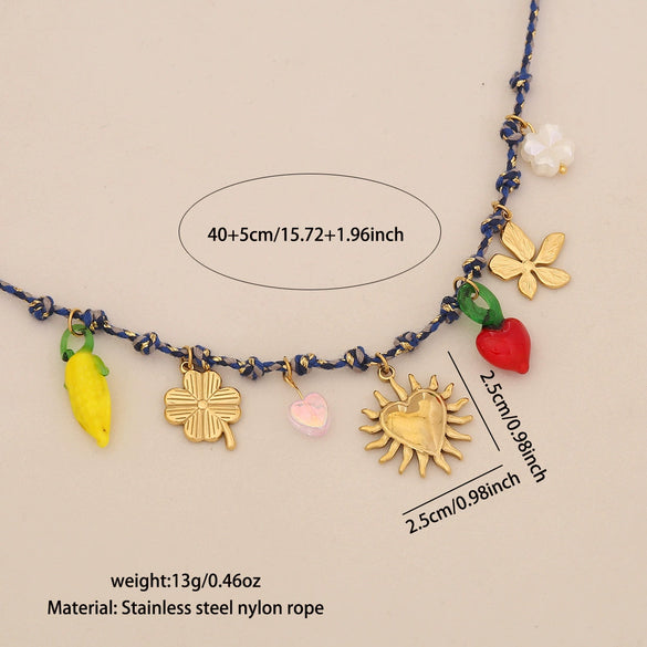 Bohemian Braided Handmade Stainless Steel Beach Jewelry With Starfish Conch Animal Zodiac Shapes Women's Necklace