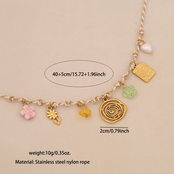 Bohemian Braided Handmade Stainless Steel Beach Jewelry With Starfish Conch Animal Zodiac Shapes Women's Necklace