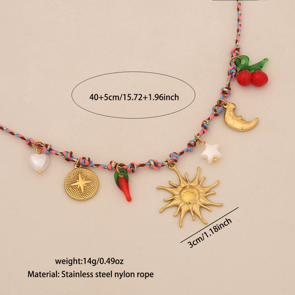 Bohemian Braided Handmade Stainless Steel Beach Jewelry With Starfish Conch Animal Zodiac Shapes Women's Necklace