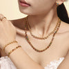Bohemian Colorful Bead Zircon Necklace And Bracelet Titanium Steel Pvd Plated 18K Gold